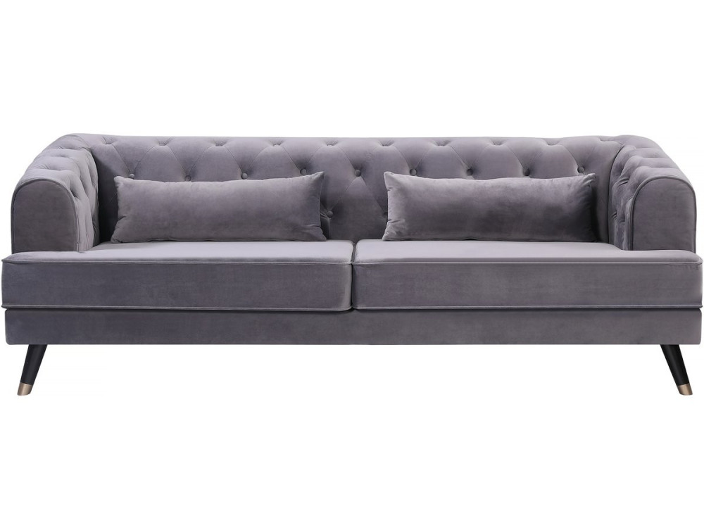 Canapé fixe en velours "Gloria" - 216 x 86 x 76 cm - 3 places - Gris