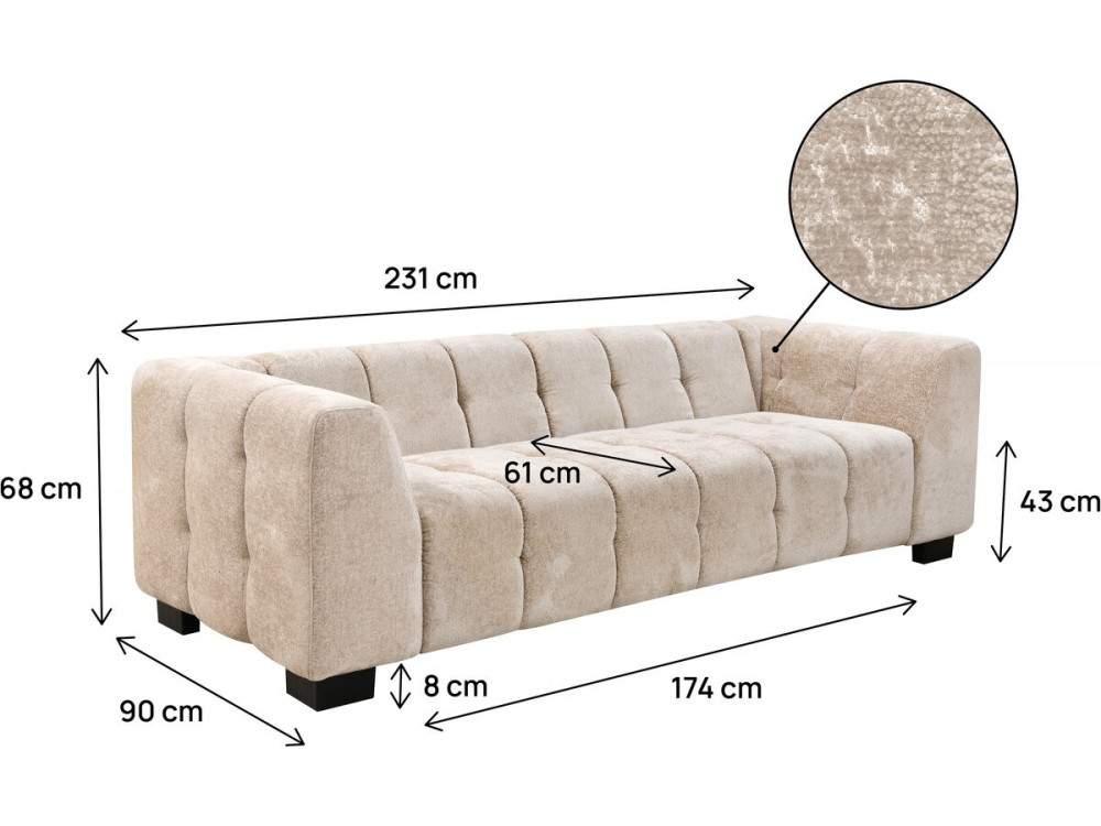 Canapé droit design en tissu chenille 3 places "Foch" - Beige