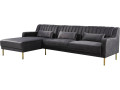 Canapé d'angle en velours "Oliver" - 275 x 161 x 81 cm - 5 places - Gris - Angle droit - Gris