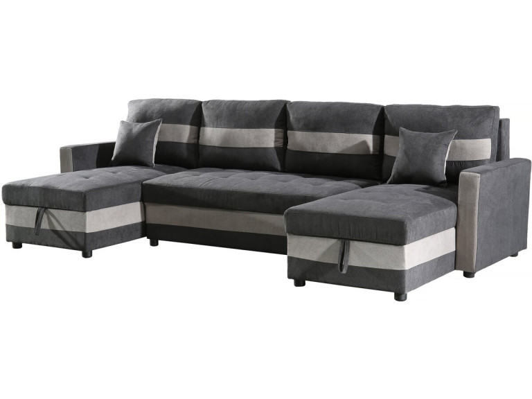 Canapé panoramique convertible avec coffres de rangement "Antoine" - 5 places - Gris foncé/ Gris clair