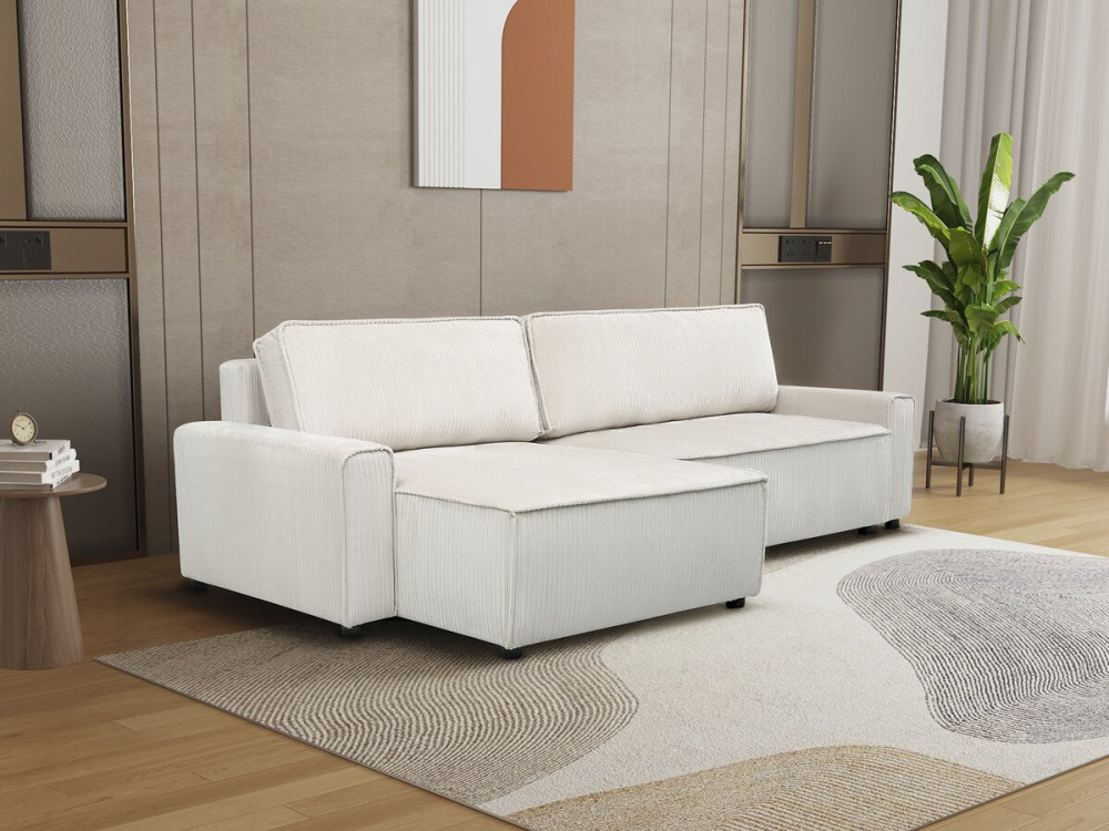 Canapé d'angle convertible et reversible en velours côtelé "Montaigne" - 3 places  - Beige