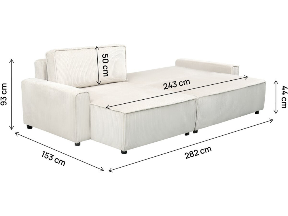 Canapé d'angle convertible et reversible en velours côtelé "Montaigne" - 3 places  - Beige