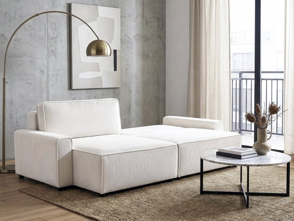 Canapé d'angle convertible et reversible en velours côtelé "Montaigne" - 3 places  - Beige