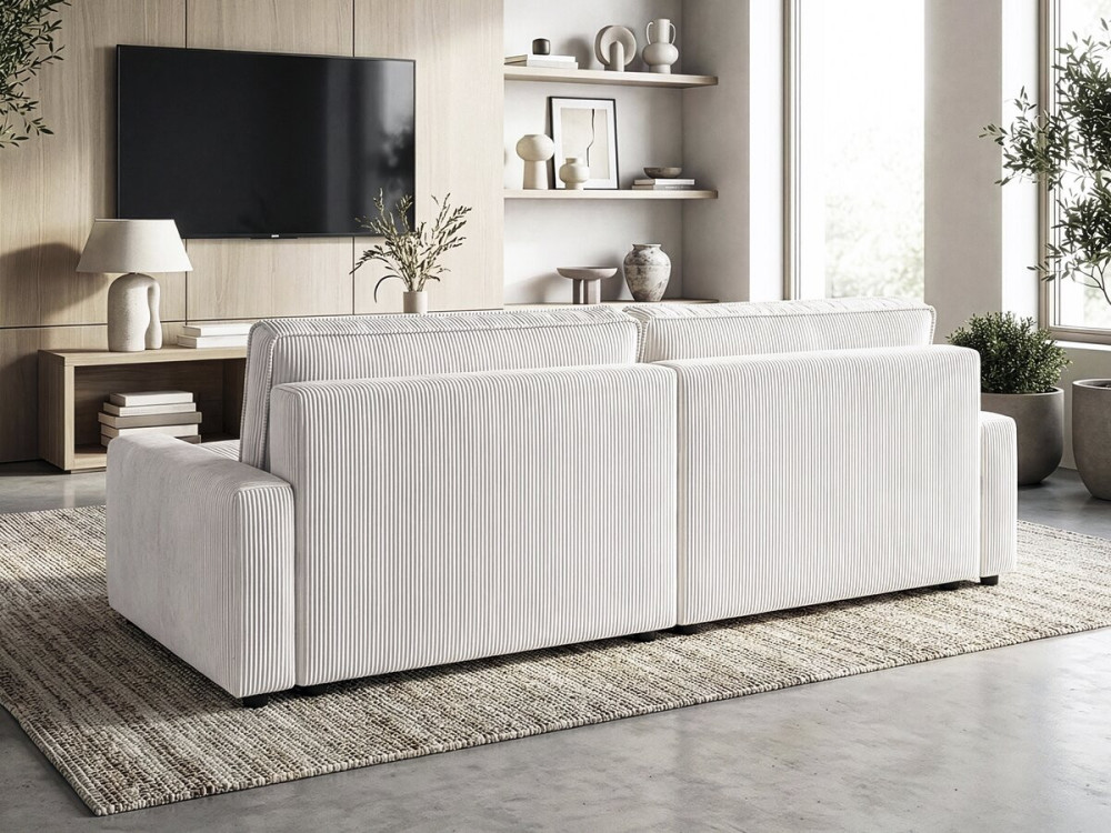 Canapé d'angle convertible et reversible en velours côtelé "Montaigne" - 3 places  - Beige