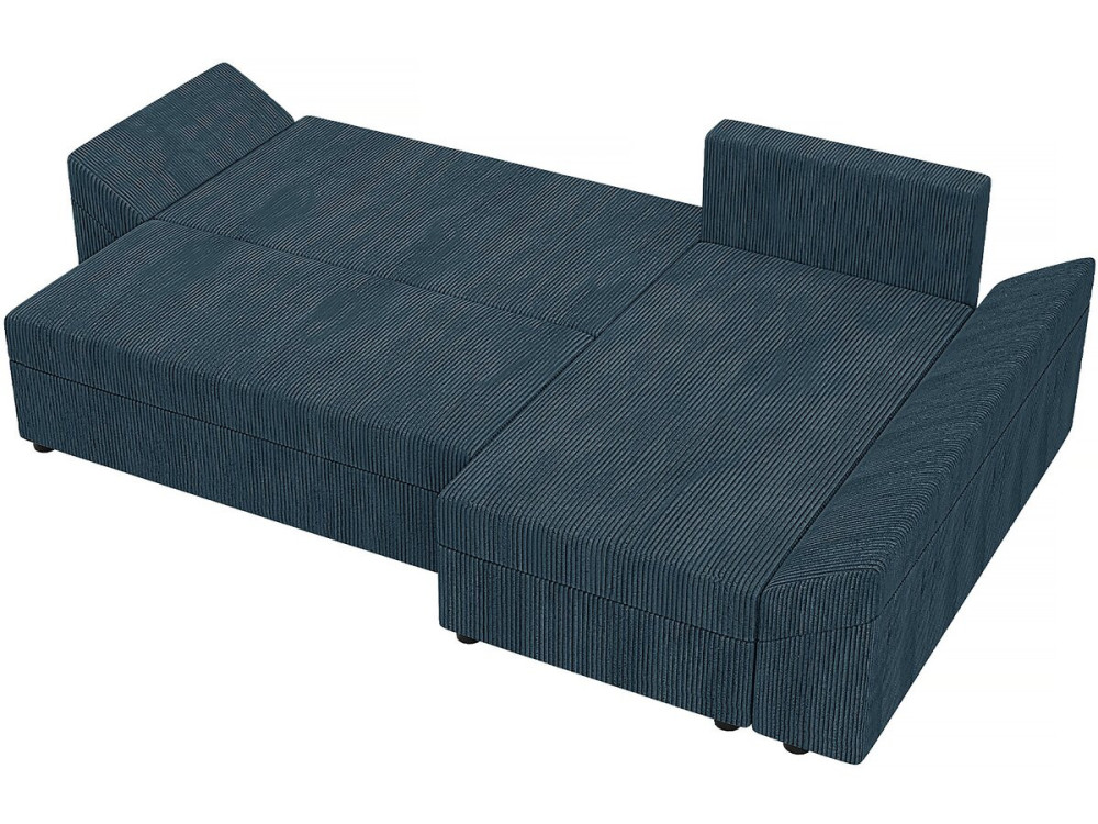Canapé d'angle convertible avec coffre "Vaugirard" en velours côtelé - 3 places - Bleu