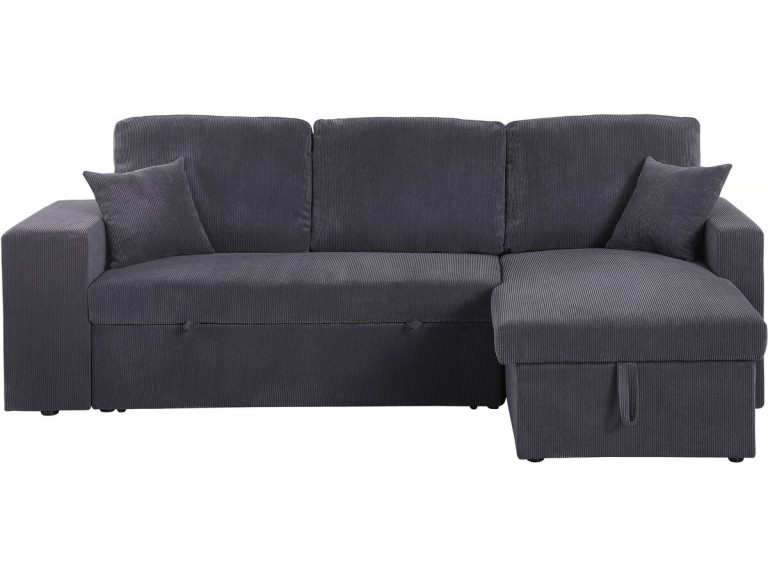 Canapé d'angle en velours côtelé convertible/réversible "Axel" - 3 places - Gris