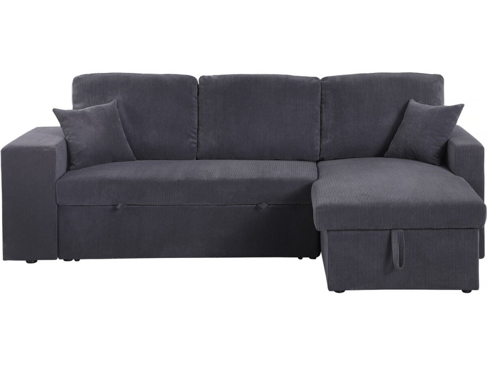 Canapé d'angle en velours côtelé convertible/réversible "Axel" - 3 places - Gris