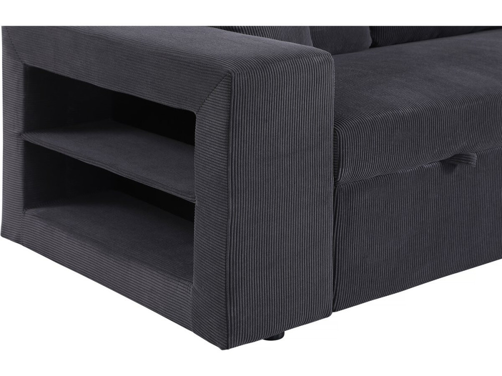 Canapé d'angle en velours côtelé convertible/réversible "Axel" - 3 places - Gris