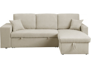 Canapé d'angle en velours côtelé convertible/réversible "Axel" - 3 places - Beige