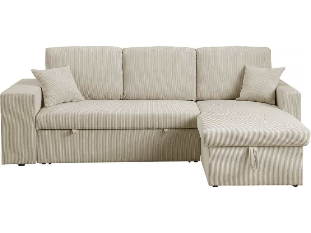 Canapé d'angle en velours côtelé convertible/réversible "Axel" - 3 places - Beige