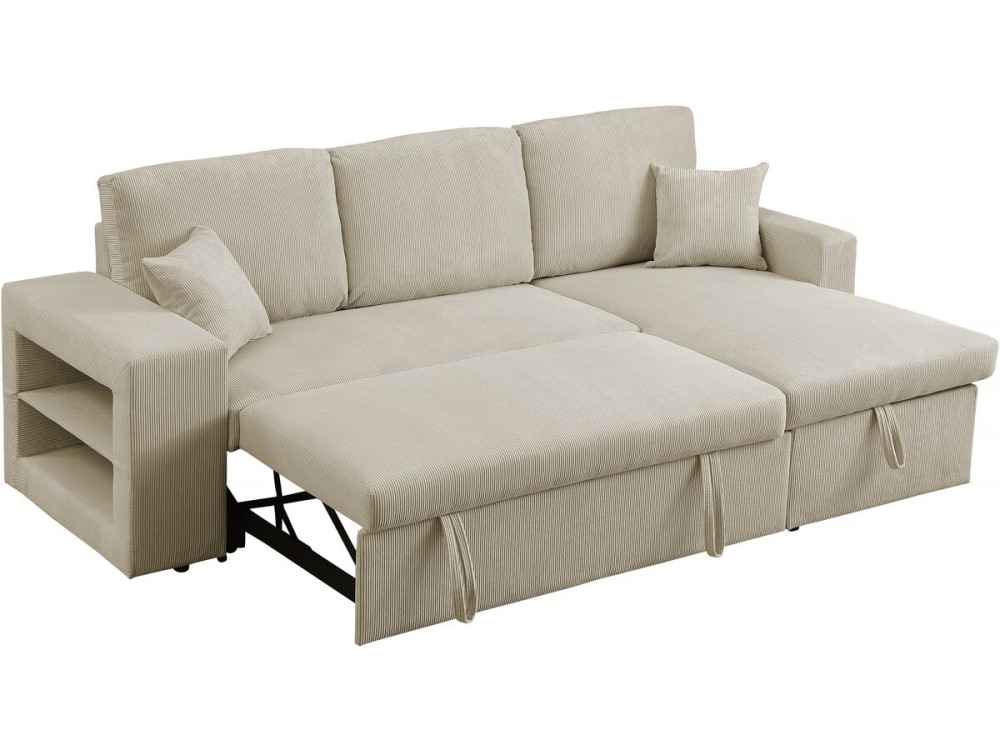 Canapé d'angle en velours côtelé convertible/réversible "Axel" - 3 places - Beige