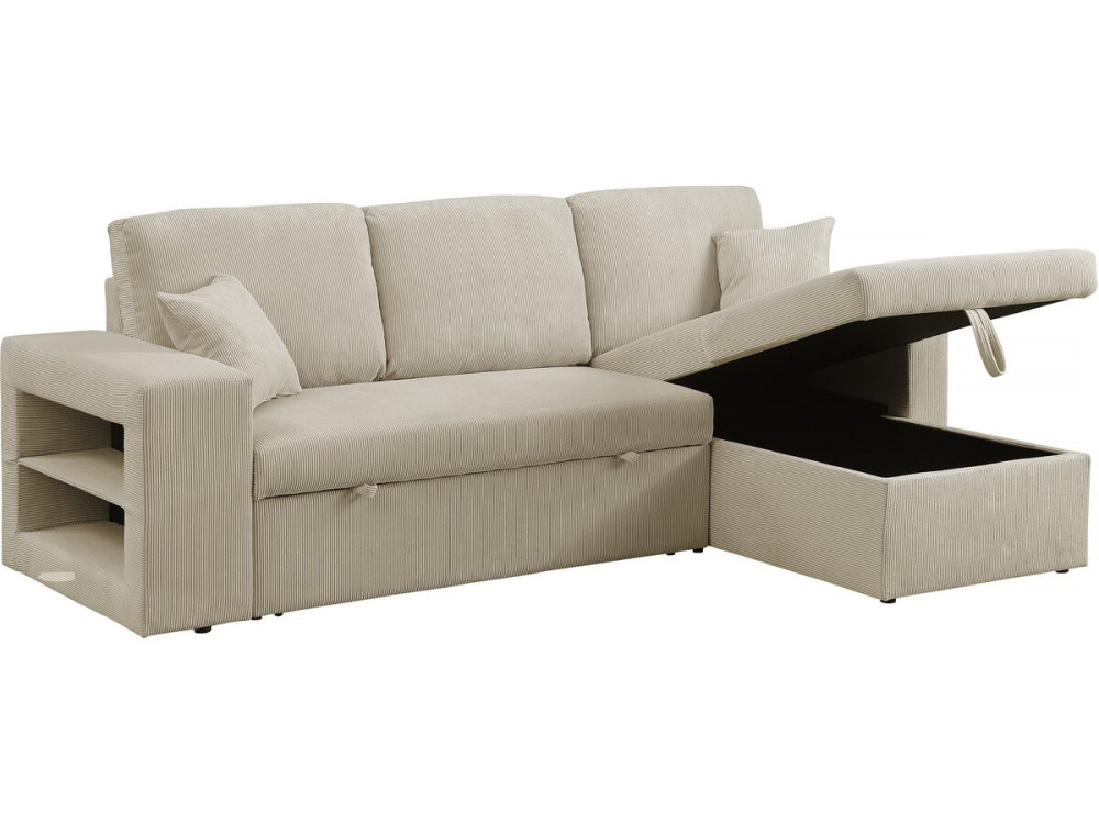 Canapé d'angle en velours côtelé convertible/réversible "Axel" - 3 places - Beige