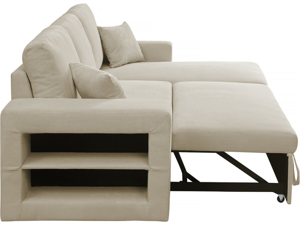 Canapé d'angle en velours côtelé convertible/réversible "Axel" - 3 places - Beige