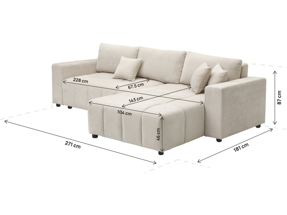Canapé d'angle convertible style bubble tissu chenille "George" 4 places - Beige