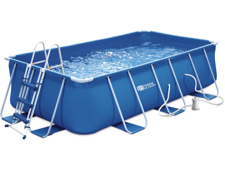 Piscine tubulaire rectangulaire bleue - LUDO 1 - 4 x 2 x 1 m - sans filtration