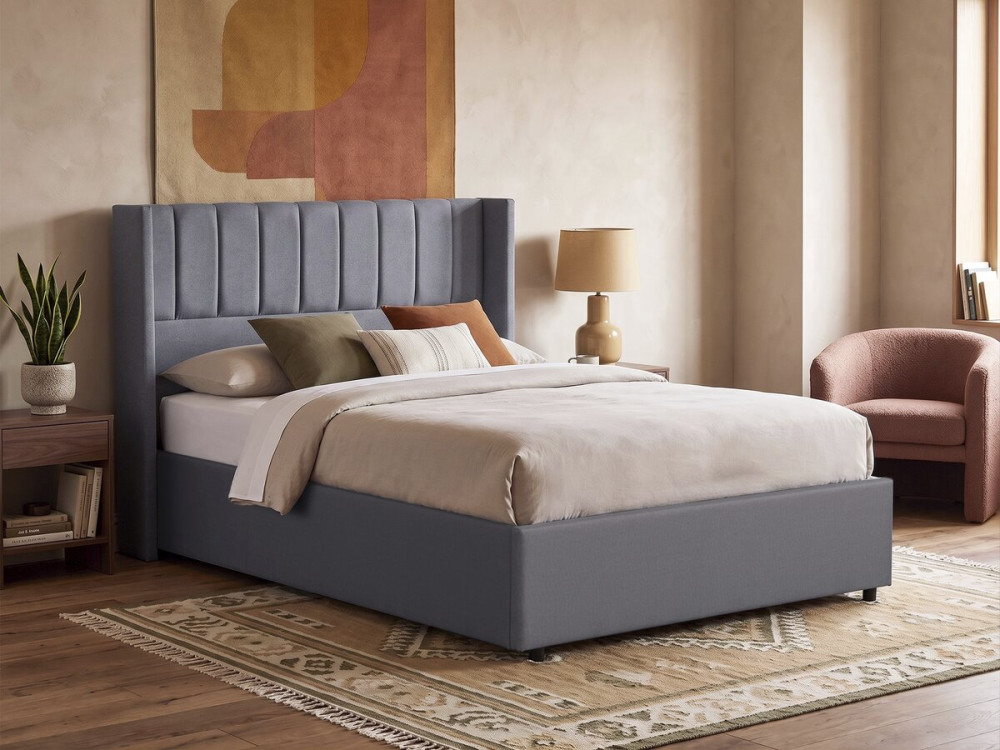 Lit double en tissu avec coffre "Saint-Moritz" - 140 x 190 cm - Gris