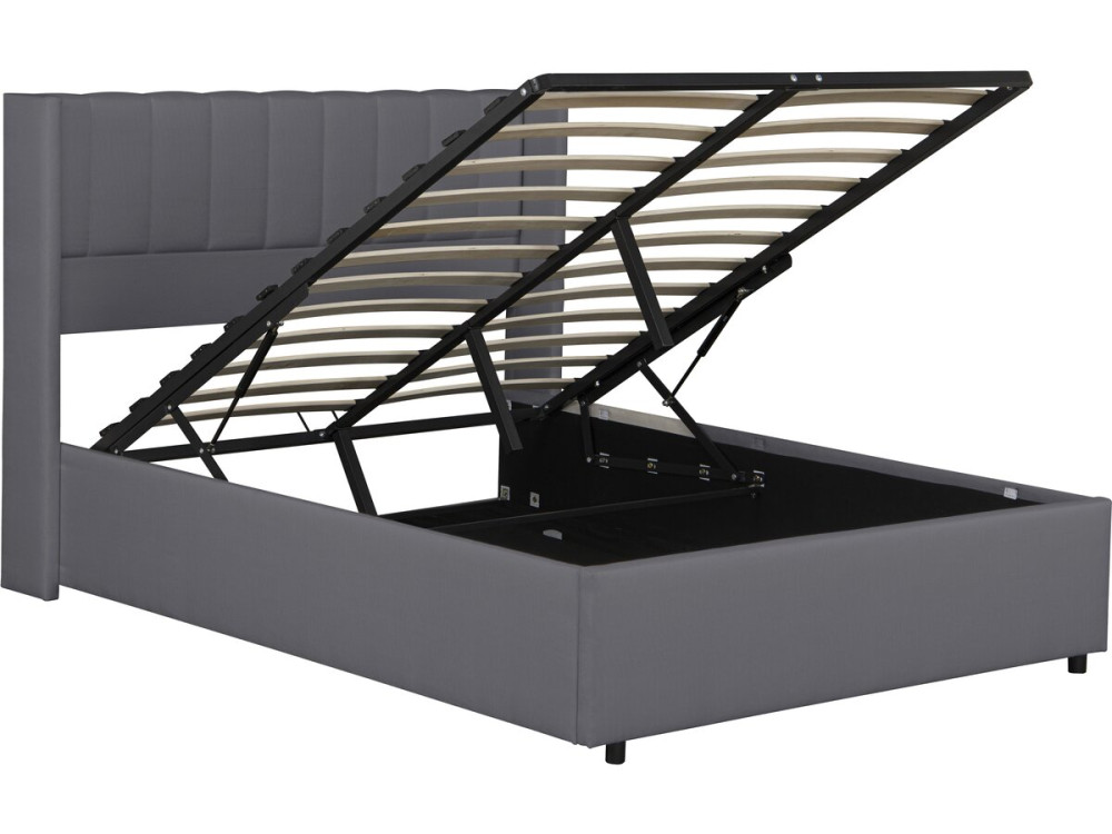 Lit double en tissu avec coffre "Saint-Moritz" - 140 x 190 cm - Gris