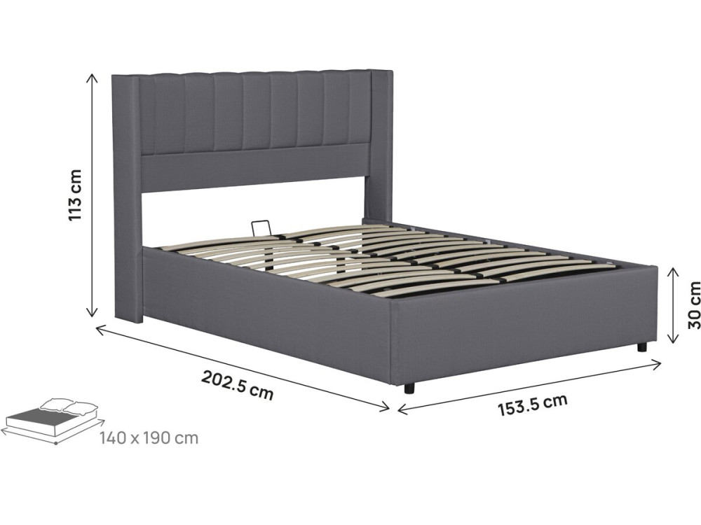 Lit double en tissu avec coffre "Saint-Moritz" - 140 x 190 cm - Gris