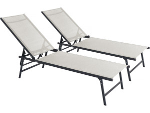 Lot de 2 bains de soleil en métal "Sublima" - 180 x 54 x 104 cm - Beige