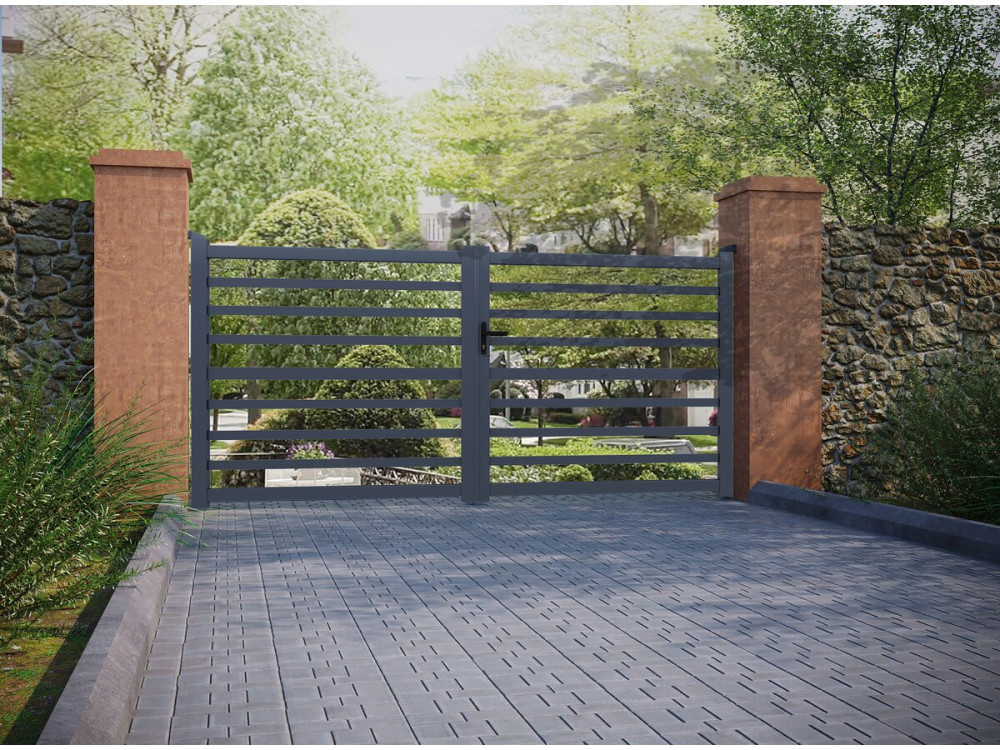 Portail aluminium ajouré "Martin" - 300 x 180 cm - Gris
