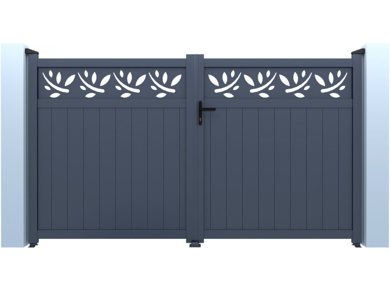 Portail aluminium semi-ajouré à motif "Maya" - 340 x 180 cm - Gris