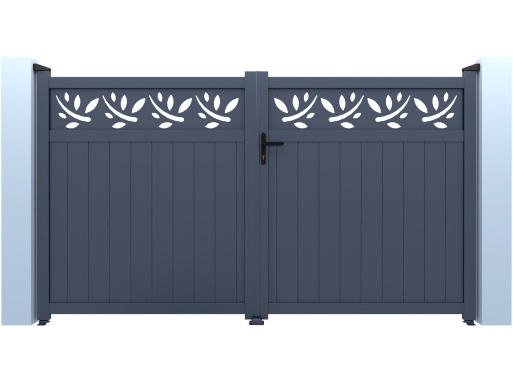Portail aluminium semi-ajouré à motif "Maya" - 340 x 180 cm - Gris