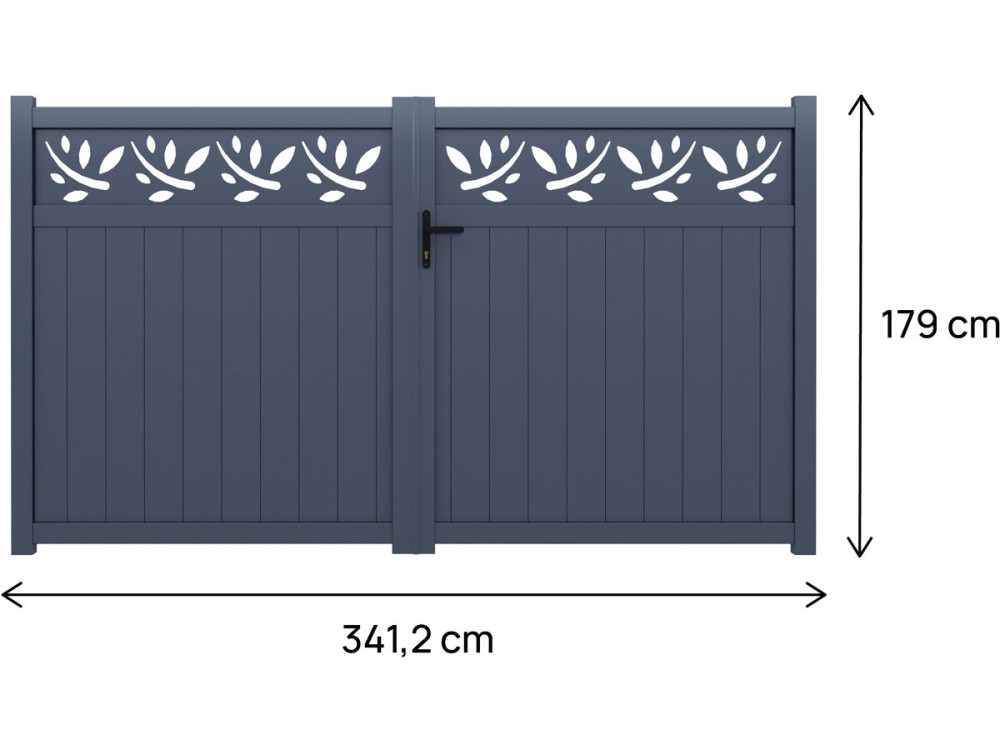 Portail aluminium semi-ajouré à motif "Maya" - 340 x 180 cm - Gris
