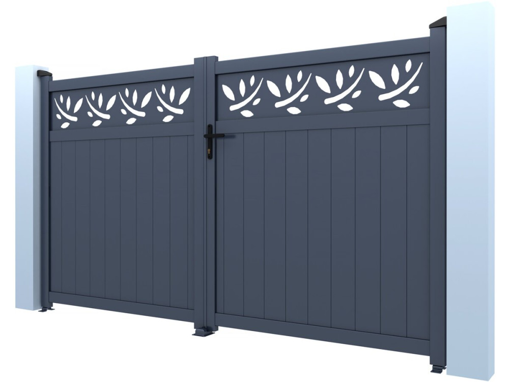 Portail aluminium semi-ajouré à motif "Maya" - 340 x 180 cm - Gris