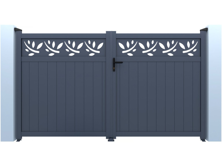 Portail aluminium semi-ajouré à motif "Maya" - 300 x 180 cm - Gris