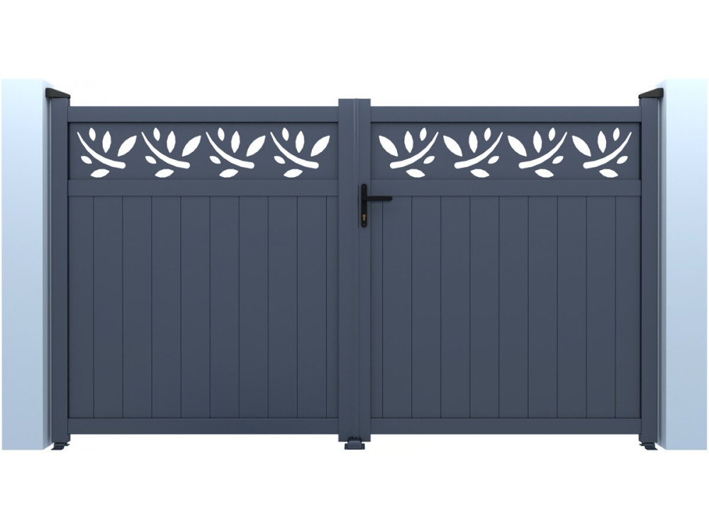Portail aluminium semi-ajouré à motif "Maya" - 300 x 180 cm - Gris