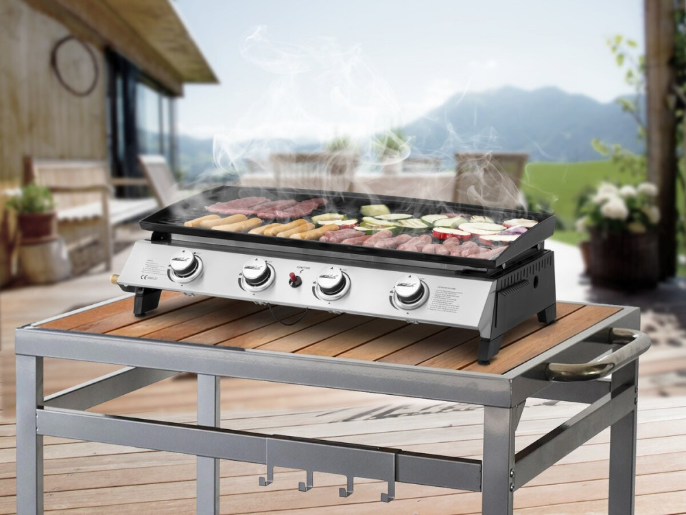 Plancha à gaz avec 4 brûleurs en métal "Jolly" - 10 Kw - Gris