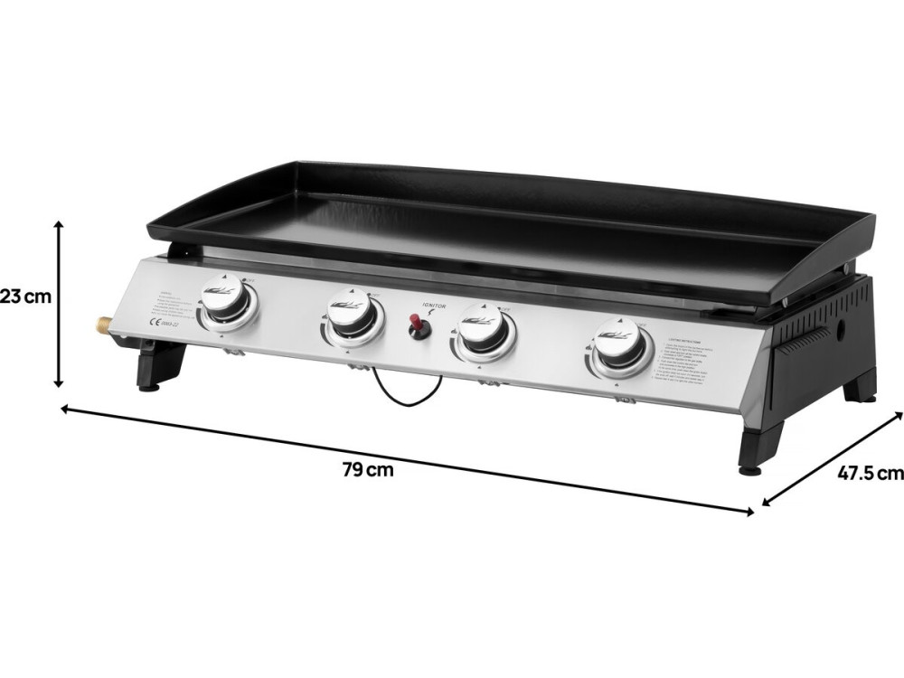Plancha à gaz avec 4 brûleurs en métal "Jolly" - 10 Kw - Gris