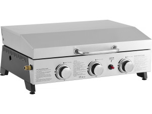Plancha à gaz avec 3 bruleurs et couvercle en métal "Fasto" - 7,5 kw - Gris