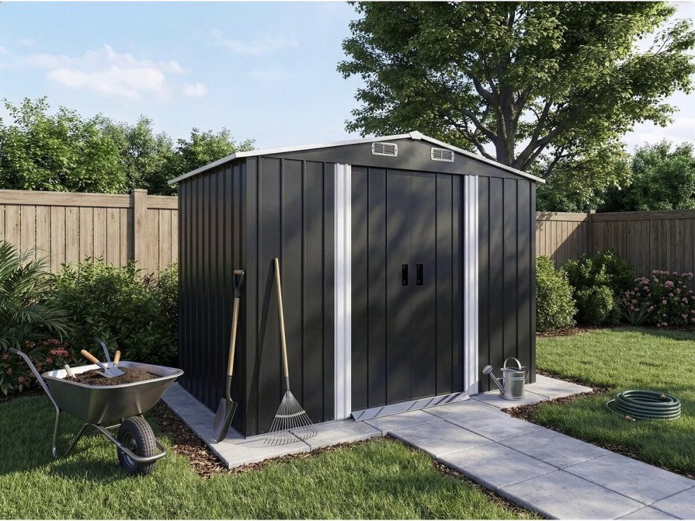 Abri de jardin métal "Boston" - 5,29 m² (4,76 m2 au sol)- Gris