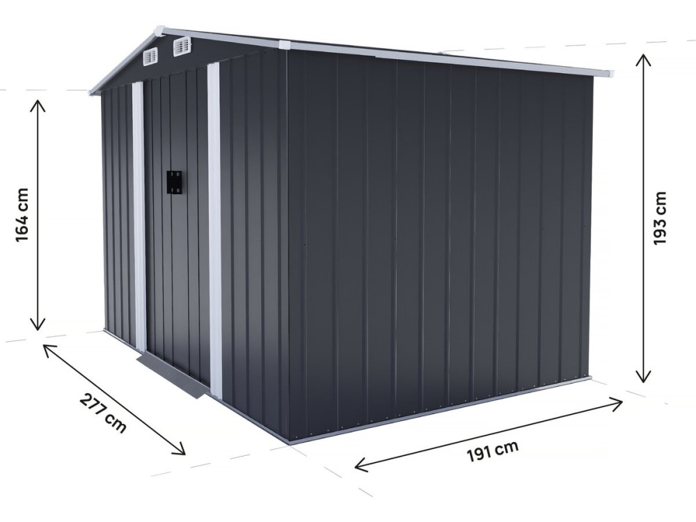 Abri de jardin métal "Boston" - 5,29 m² (4,76 m2 au sol)- Gris