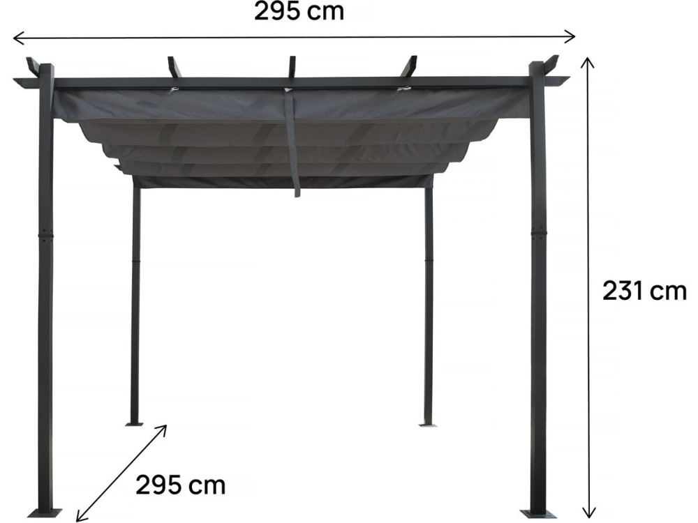 Pergola en aluminium avec toit rétractable - 3 x 3 m - Gris