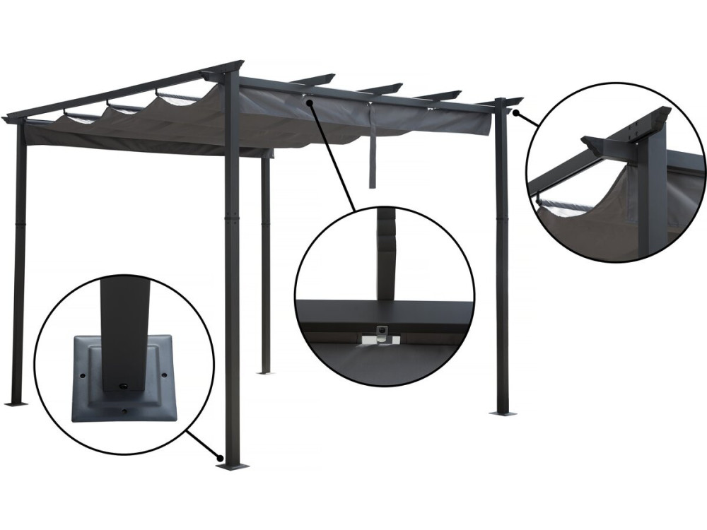 Pergola en aluminium avec toit rétractable - 3 x 3 m - Gris
