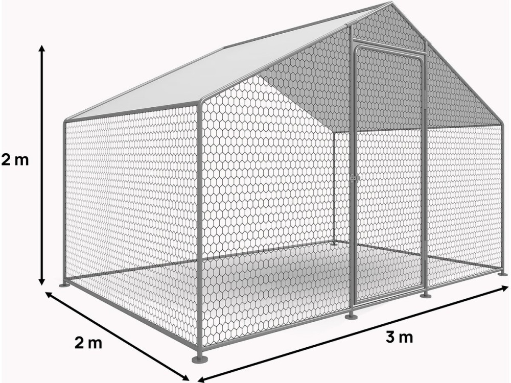 Enclos à poules 6 m² parc grillagé 2 x 3 x 2 M acier galvanisé