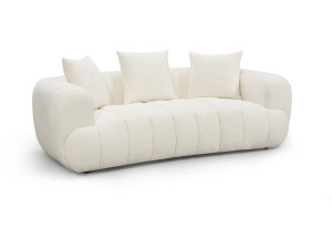 Canapé droit style bubble en tissu texturé "La Fayette" - 3 places - Crème