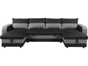 Canapé d'angle panoramique convertible en tissu "Victor" - 4 places - Noir