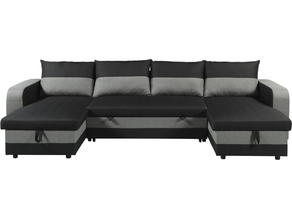 Canapé d'angle panoramique convertible en tissu "Victor" - 4 places - Noir