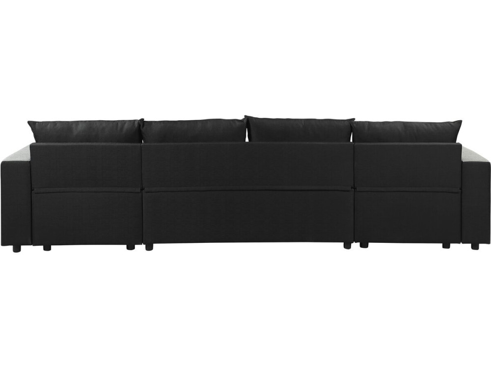 Canapé d'angle panoramique convertible en tissu "Victor" - 4 places - Noir