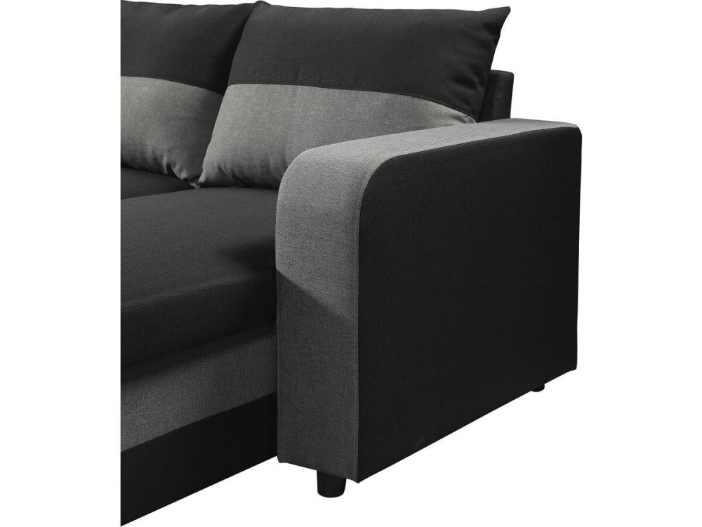 Canapé d'angle panoramique convertible en tissu "Victor" - 4 places - Noir