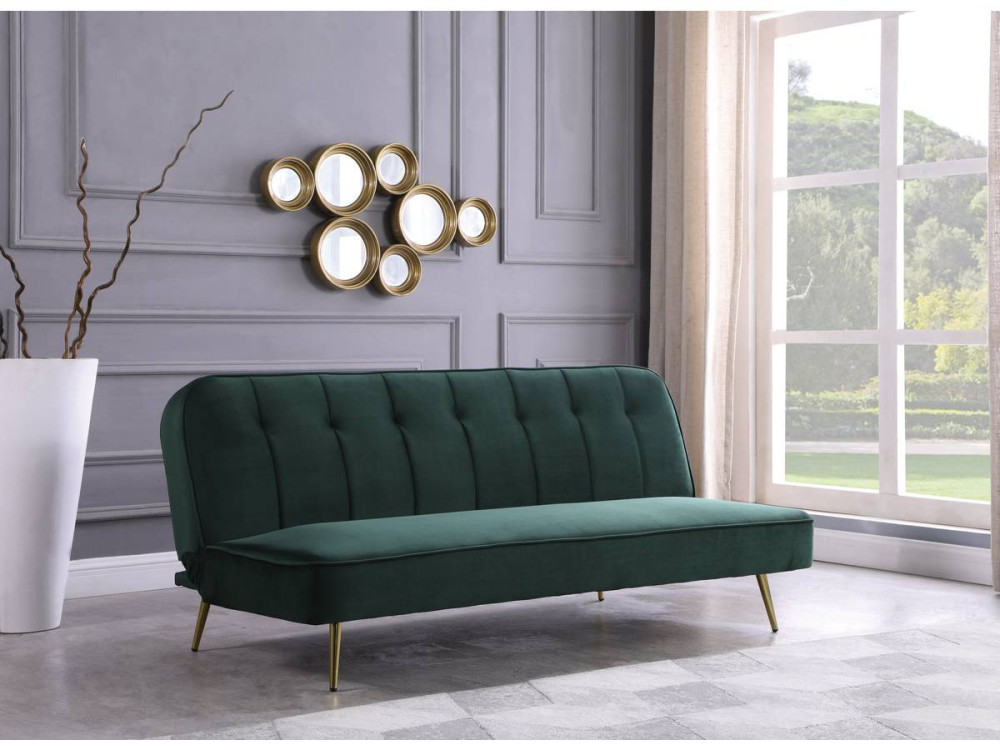 Canapé Clic Clac velours "James" - 180 x  83 x 75 cm - 3 places - Vert foncé.