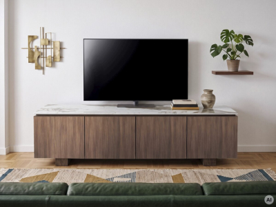 Meuble tv bois céramique salon design
